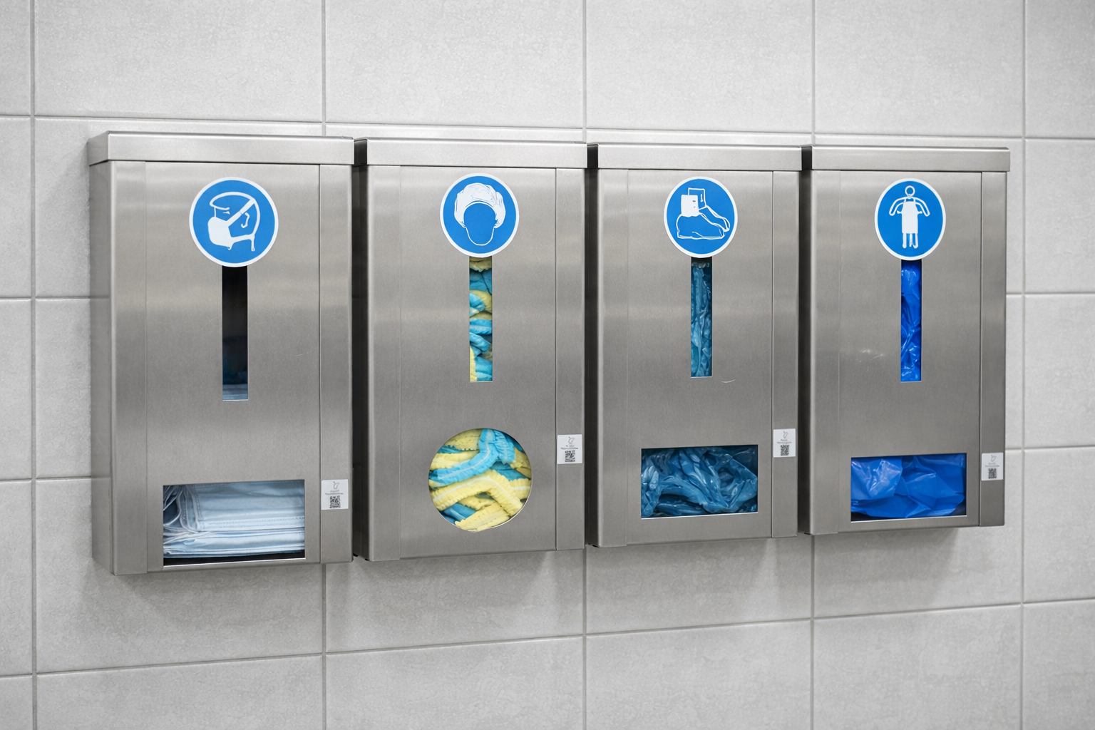 Hygienická vstupní zóna: sada 4 nerezových dávkovačů INOX 392 mm