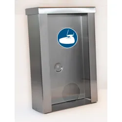 Nástěnný dávkovač INOX 392 mm na jednorázové návleky na obuv s akrylovým panelem  INOX 392 mm – profesionální dávkovač n