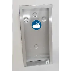 Nástěnný dávkovač INOX 517 mm na jednorázové návleky na obuv s akrylovým čelem INOX 517 mm – profesionální dávkovač na Nástěnný dávkovač INOX 517 mm na jednorázové návleky na obuv s akrylovým čelem INOX 517 mm – profesionální dávkovač na