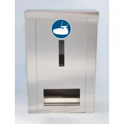 Nástěnný dávkovač INOX 392 mm na jednorázové návleky na obuv – plné nerezové čelo INOX 392 mm – profesionální dávkovač Nástěnný dávkovač INOX 392 mm na jednorázové návleky na obuv – plné nerezové čelo INOX 392 mm – profesionální dávkovač