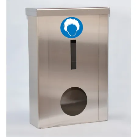 Nástěnný zásobník INOX 392 mm na čepice instalovaný v hygienické zóně  Zásobník INOX 392 mm – použití v BOZP a zdravotnických prostorech
