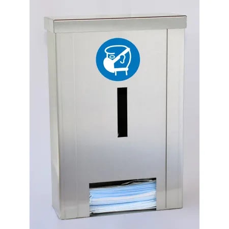 Nástěnný dávkovač na jednorázové roušky 392 mm s plným čelem INOX  Nerezový dávkovač INOX 392 mm pro hygienické vydávání