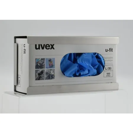 Nástěnný držák na rukavice NexArmor s vloženým balením jednorázových rukavic  INOX dávkovač NexArmor s krabicí jednorázových rukavic