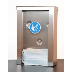 Nástěnný dávkovač INOX 392 mm s akrylovým čelem pro hygienické vydávání roušek INOX dávkovač 392 mm – profesionální řeš Nástěnný dávkovač INOX 392 mm s akrylovým čelem pro hygienické vydávání roušek INOX dávkovač 392 mm – profesionální řeš