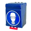 Modrý box SecuBox Maxi – ukázka uložení přilby a chráničů sluchu v praxi. SecuBox Maxi – praktické řešení pro ochranné sady