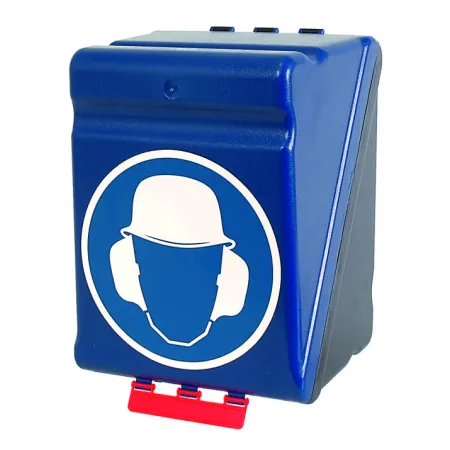 SecuBox Maxi – montážní varianta na stěnu s piktogramem „Používej ochranu hlavy“.  SecuBox Maxi – přehledné označení a profesionální vzhled