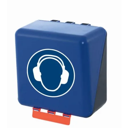 Modrý box SecuBox Midi s výklopným víkem a červenou sponou pro snadnou manipulaci.