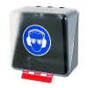 SecuBox Midi – průhledný box pro respirátory, rukavice a brýle s možností BOZP piktogramu.