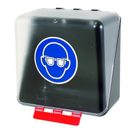 Průhledný box SecuBox Midi umožňuje okamžitý přehled o uložených ochranných pomůckách.