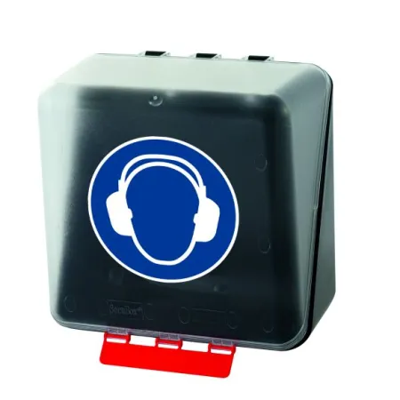 SecuBox Midi – transparentní box s červenou sponou pro snadné otevírání a uzavírání.