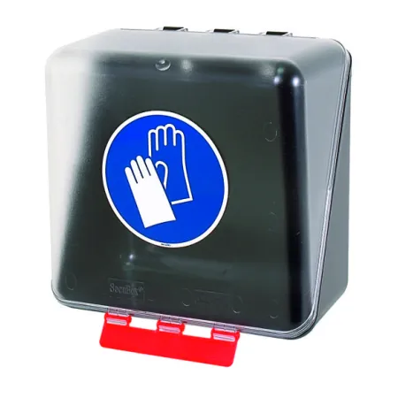 Transparentní box SecuBox Midi – chrání ochranné pomůcky před prachem, vlhkostí a poškozením.