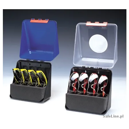 SecuBox Midi4 – prezentace obou verzí boxu pro čtyři páry ochranných brýlí, odolné a hygienické řešení.