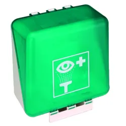 SecuBox Midi First Aid Eye Wash – zelený box z ABS se zrcátkem a bílou sponou, verze bez lahviček. SecuBox Midi First Ai