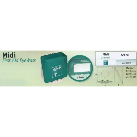 SecuBox Midi First Aid Eye Wash – vnitřní prostor s místem pro dvě výplachové lahvičky a integrovaným zrcátkem.  SecuBox Midi First Aid Eye Wash – prostor pro dvě lahvičky