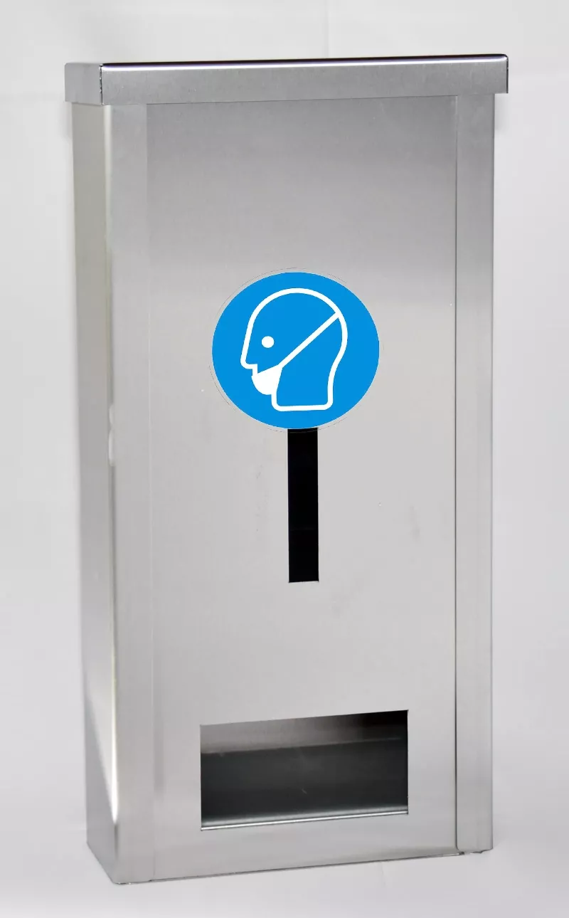 Nástěnný dávkovač INOX – síťky na vousy, BeardSafe · potravinářství Nástěnný dávkovač INOX – síťky na vousy, BeardSafe · potravinářství