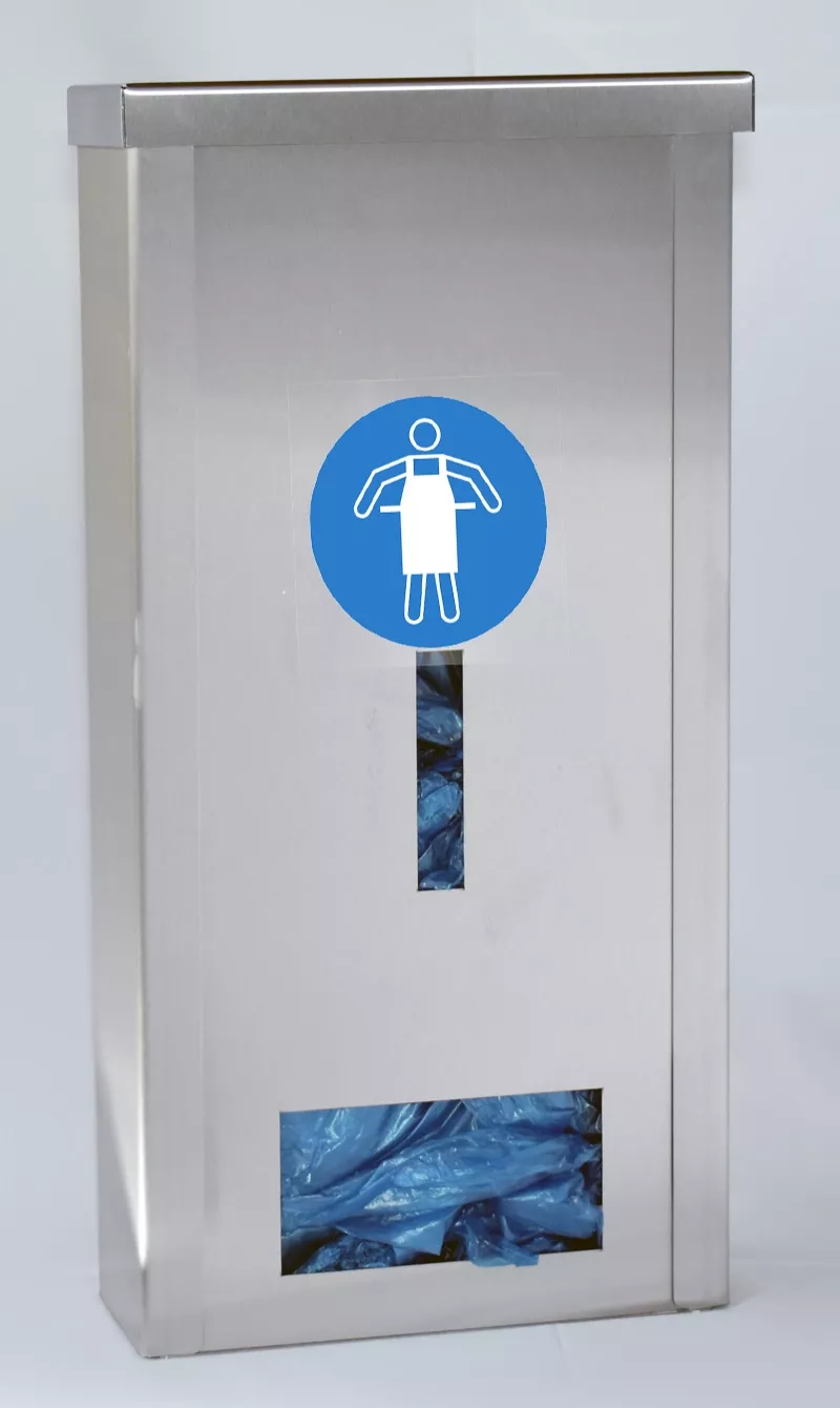Nástěnný dávkovač INOX – zástěry, ApronGuard · PE zástěry Nástěnný dávkovač INOX – zástěry, ApronGuard · PE zástěry