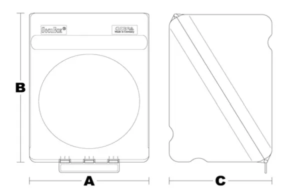 Rozměrový výkres SecuBox Maxi – šířka A 236 mm, výška B 315 mm, hloubka C 200 mm