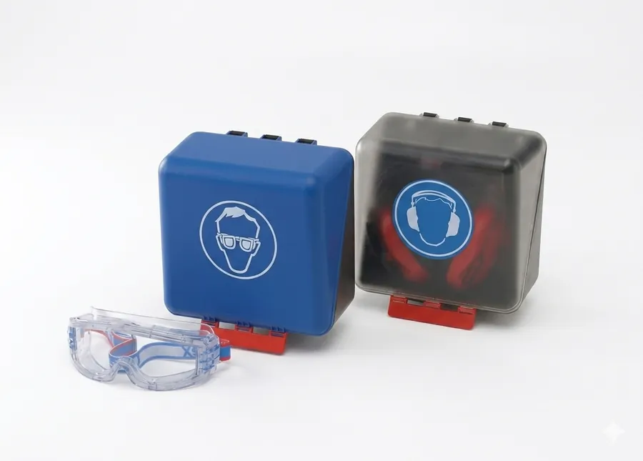 SecuBox Midi – nástěnný zásobník OOPP 236 × 225 × 125 mm modrý a transparentní
