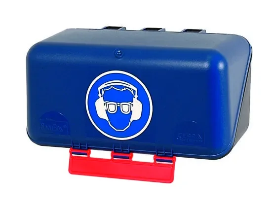 SecuBox Mini modrý 4109100 – nástěnný zásobník s piktogramem ochrana zraku a sluchu