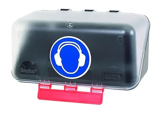 SecuBox Mini transparentní 4102200 – nástěnný zásobník s piktogramem ochrana sluchu