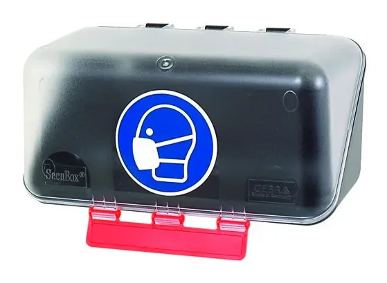 SecuBox Mini transparentní 4105200 – nástěnný zásobník s piktogramem ochrana dýchacích cest