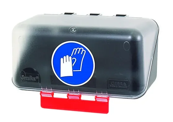 SecuBox Mini transparentní 4108200 – nástěnný zásobník s piktogramem ochrana rukou