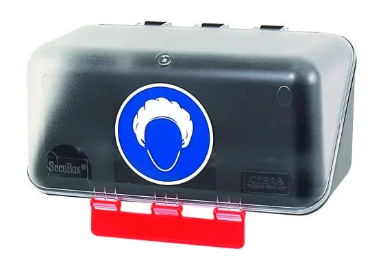 SecuBox Mini transparentní 4116200 – nástěnný zásobník s piktogramem ochrana hlavy