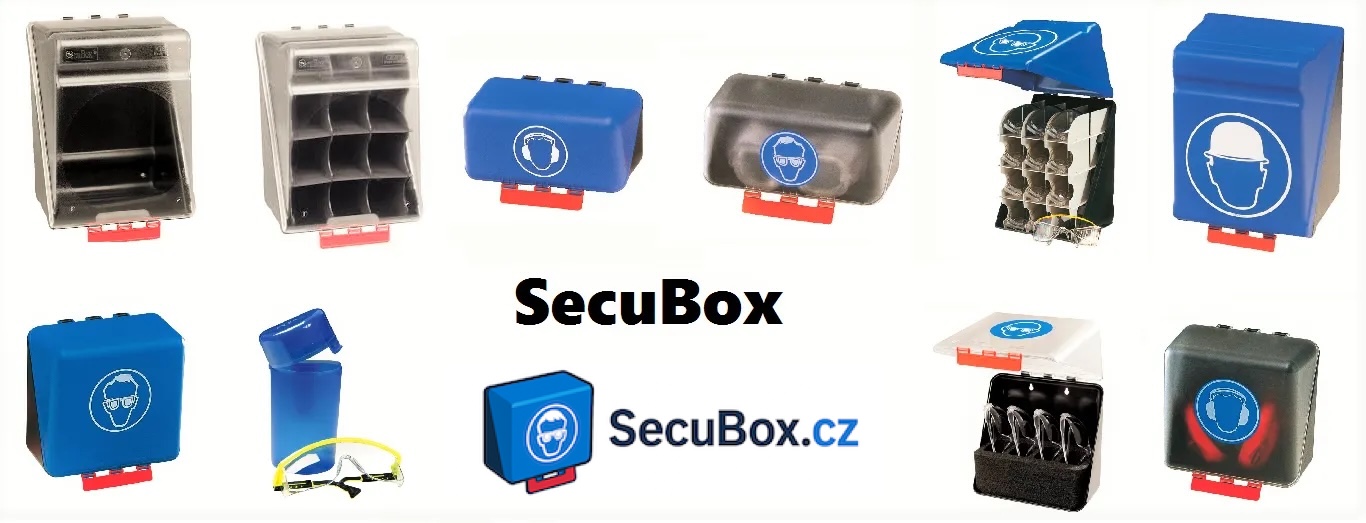 Zásobníky SecuBox Mini Midi Maxi Midi-4 Maxi-12 Eye Wash – hygienické zásobníky OOPP nástěnné – pro zdravotnictví, farmacii a průmysl – BOZP a GMP