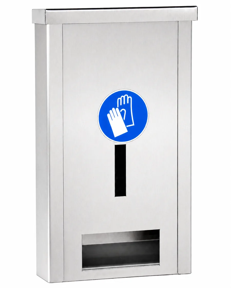 GloveSafe INOX 517 mm – nástěnný zásobník na rukavice se třemi výdejními otvory pro velikosti S, M a L